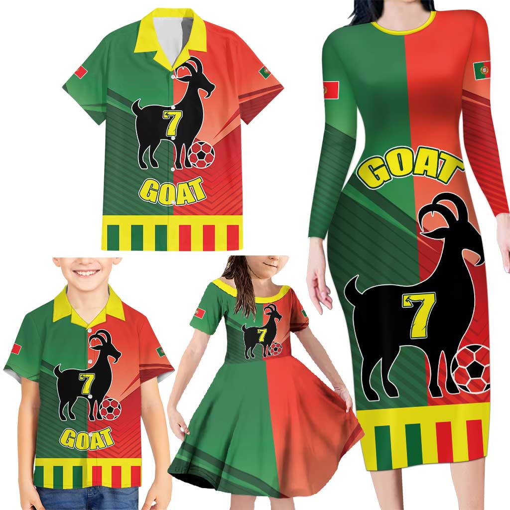 Personalized Portugal 7 Goat Family Matching Long Sleeve Bodycon Dress and Hawaiian Shirt Greatest Of All Time Sporty Style