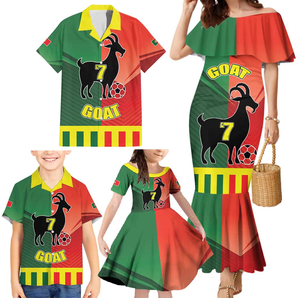 Personalized Portugal 7 Goat Family Matching Mermaid Dress and Hawaiian Shirt Greatest Of All Time Sporty Style