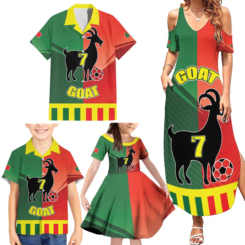 Personalized Portugal 7 Goat Family Matching Summer Maxi Dress and Hawaiian Shirt Greatest Of All Time Sporty Style