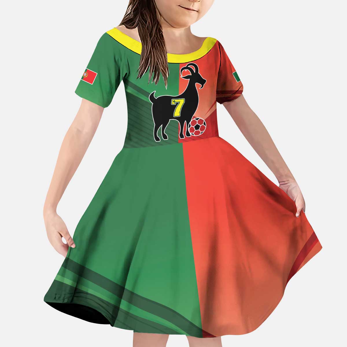 Personalized Portugal 7 Goat Kid Short Sleeve Dress Greatest Of All Time Sporty Style