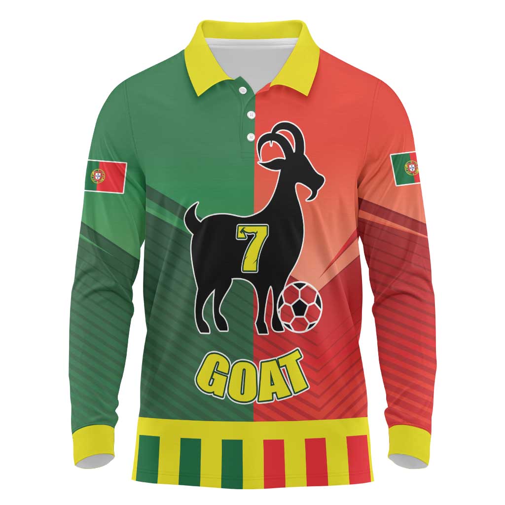 Personalized Portugal 7 Goat Long Sleeve Polo Shirt Greatest Of All Time Sporty Style