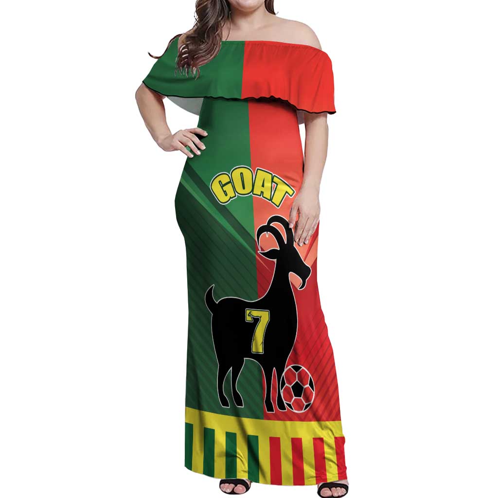 Personalized Portugal 7 Goat Off Shoulder Maxi Dress Greatest Of All Time Sporty Style