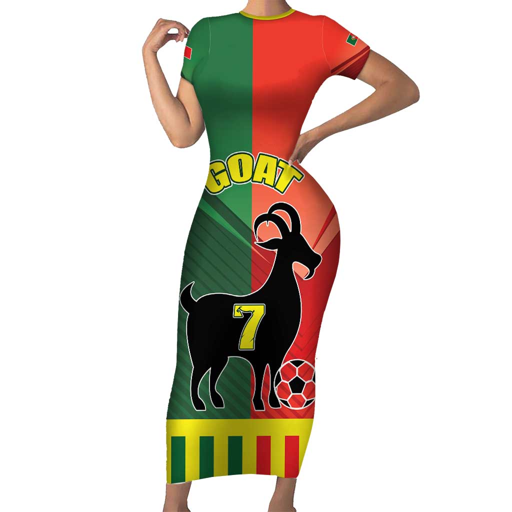 Personalized Portugal 7 Goat Short Sleeve Bodycon Dress Greatest Of All Time Sporty Style