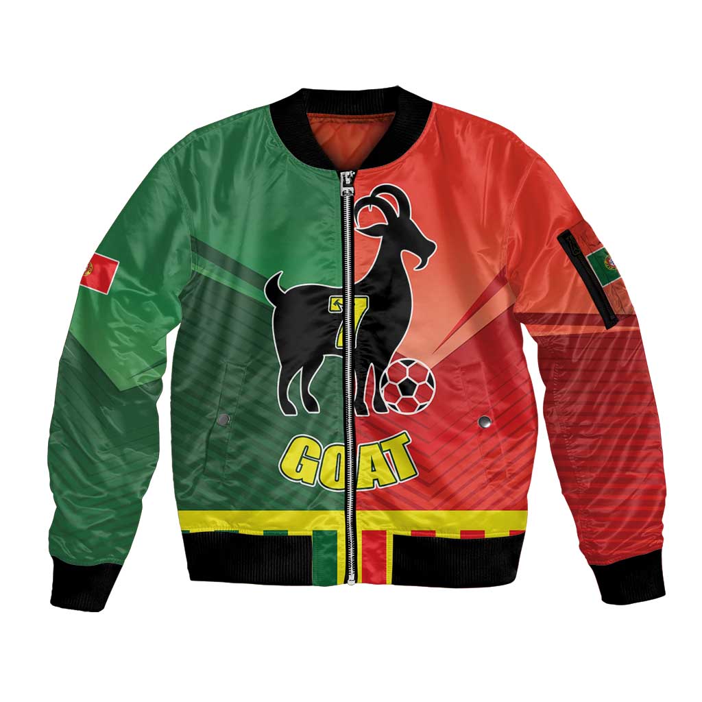 Personalized Portugal 7 Goat Sleeve Zip Bomber Jacket Greatest Of All Time Sporty Style