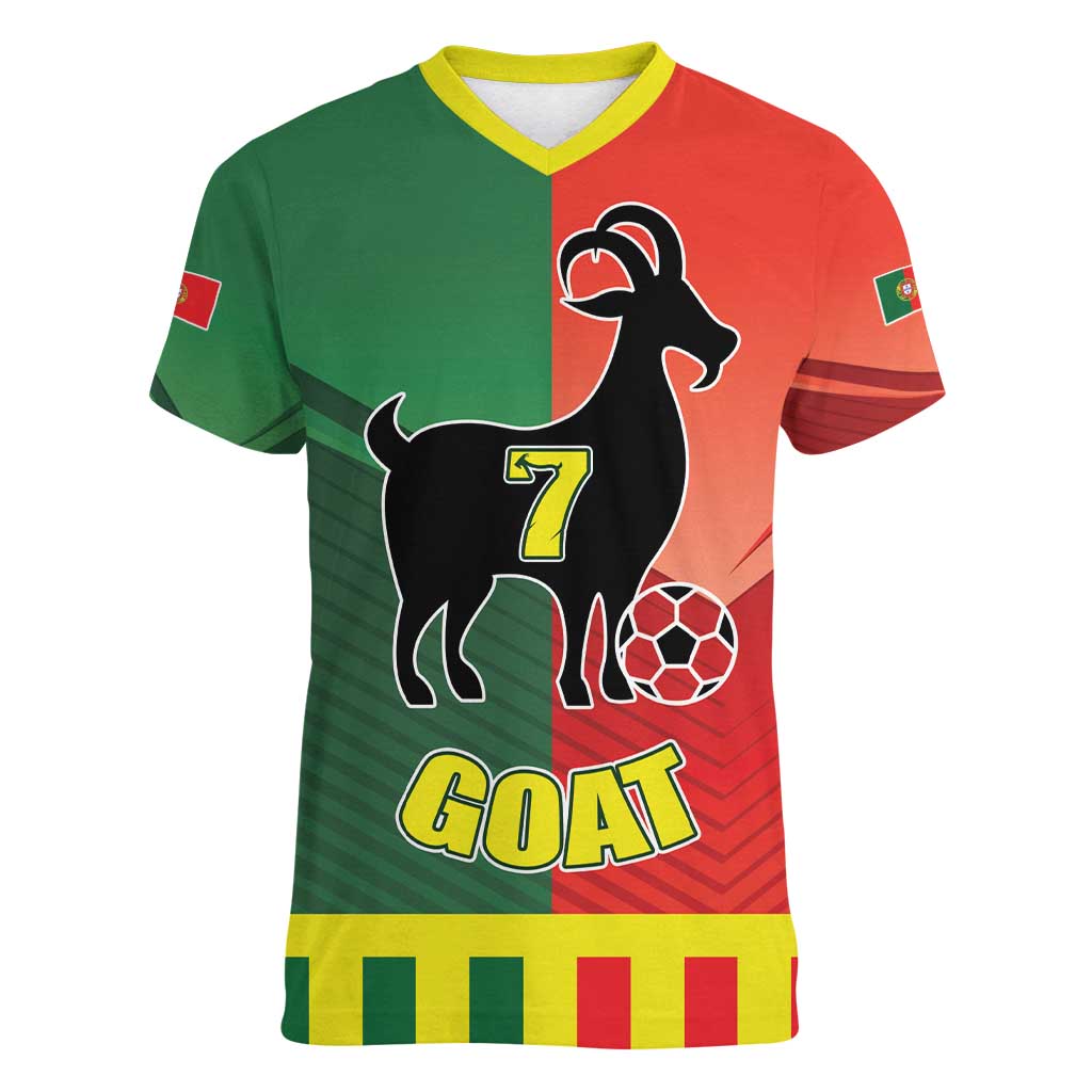 Personalized Portugal 7 Goat Women V-Neck T-Shirt Greatest Of All Time Sporty Style