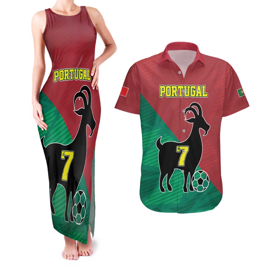 Personalized Portugal 7 Goat Couples Matching Tank Maxi Dress and Hawaiian Shirt Greatest Of All Time Red Green Vintage