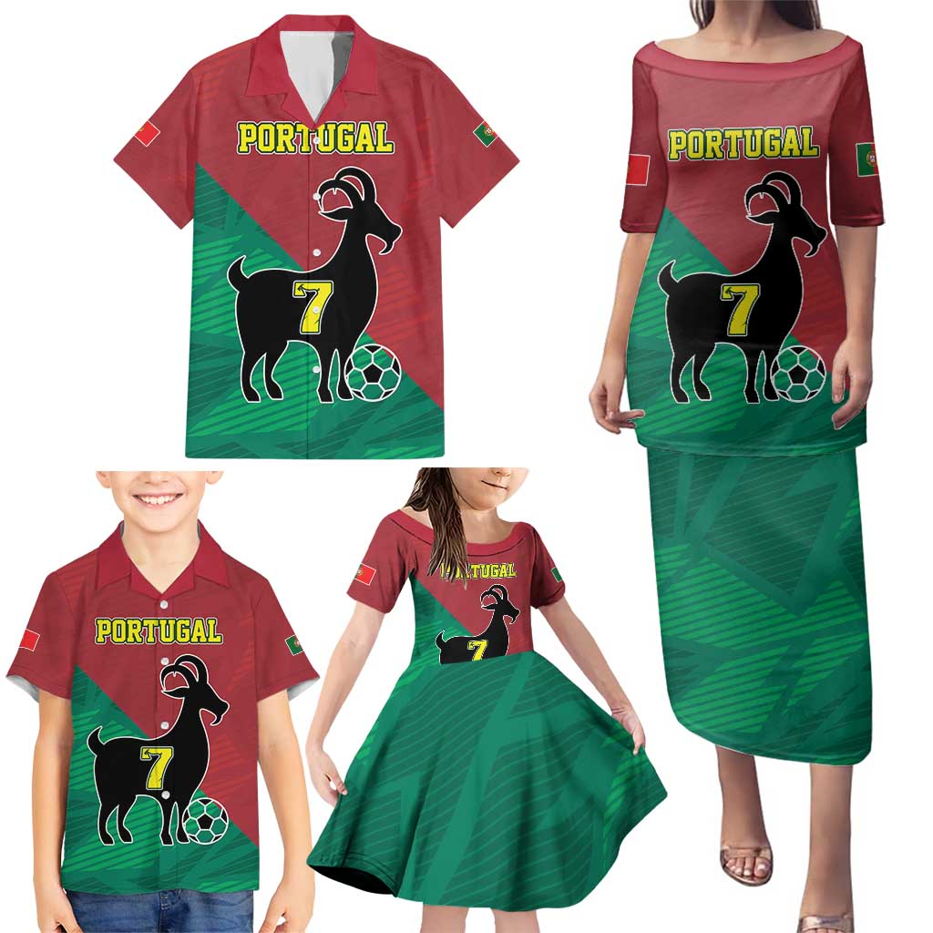 Personalized Portugal 7 Goat Family Matching Puletasi and Hawaiian Shirt Greatest Of All Time Red Green Vintage