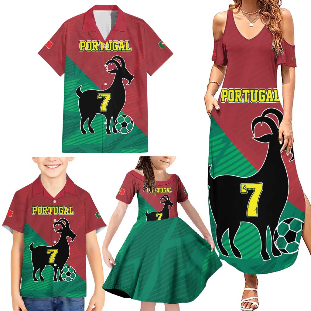 Personalized Portugal 7 Goat Family Matching Summer Maxi Dress and Hawaiian Shirt Greatest Of All Time Red Green Vintage