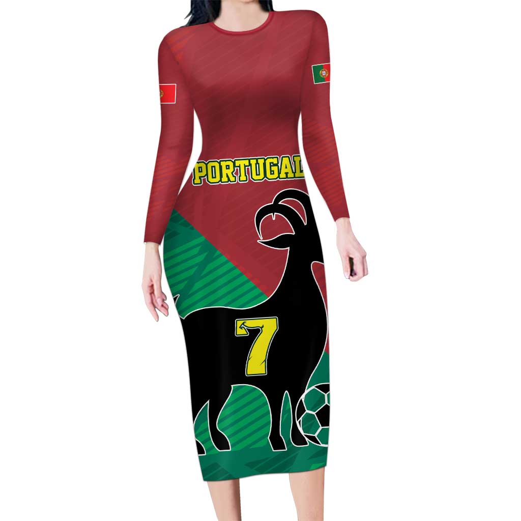 Personalized Portugal 7 Goat Long Sleeve Bodycon Dress Greatest Of All Time Red Green Vintage