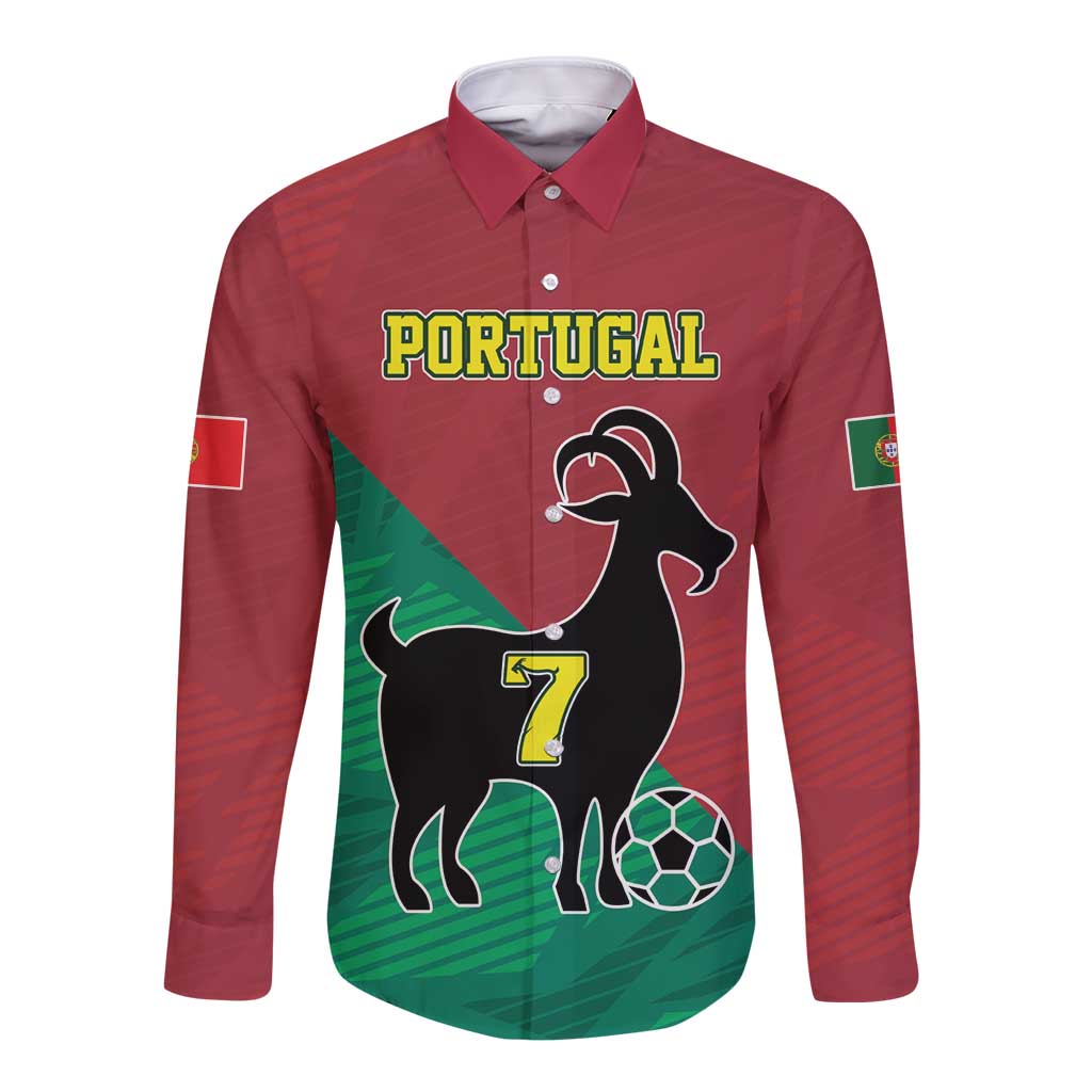 Personalized Portugal 7 Goat Long Sleeve Button Shirt Greatest Of All Time Red Green Vintage