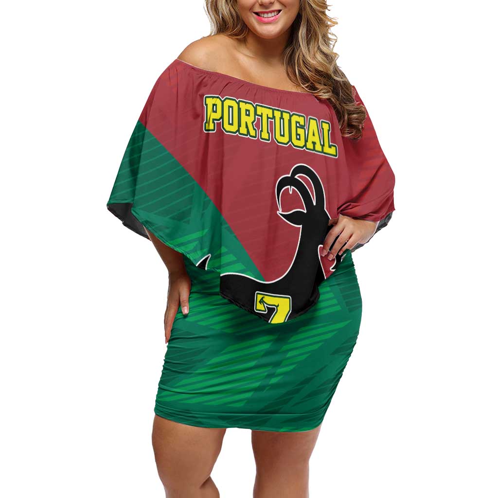 Personalized Portugal 7 Goat Off Shoulder Short Dress Greatest Of All Time Red Green Vintage