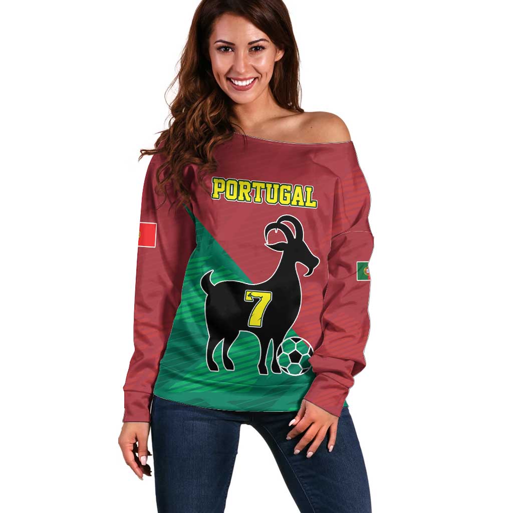 Personalized Portugal 7 Goat Off Shoulder Sweater Greatest Of All Time Red Green Vintage