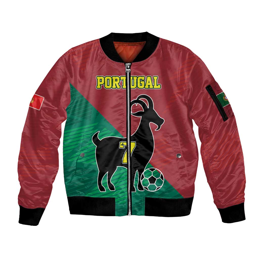 Personalized Portugal 7 Goat Sleeve Zip Bomber Jacket Greatest Of All Time Red Green Vintage