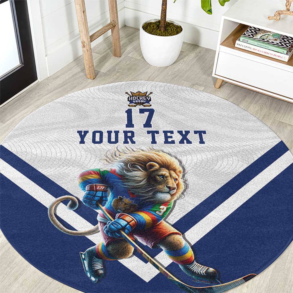 Custom Finland Ice Hockey Lion Mascot Round Carpet Sporty Style Come on Leijonat