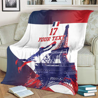 Basketball throw blanket with France colors, Eiffel Tower artwork, and number 17