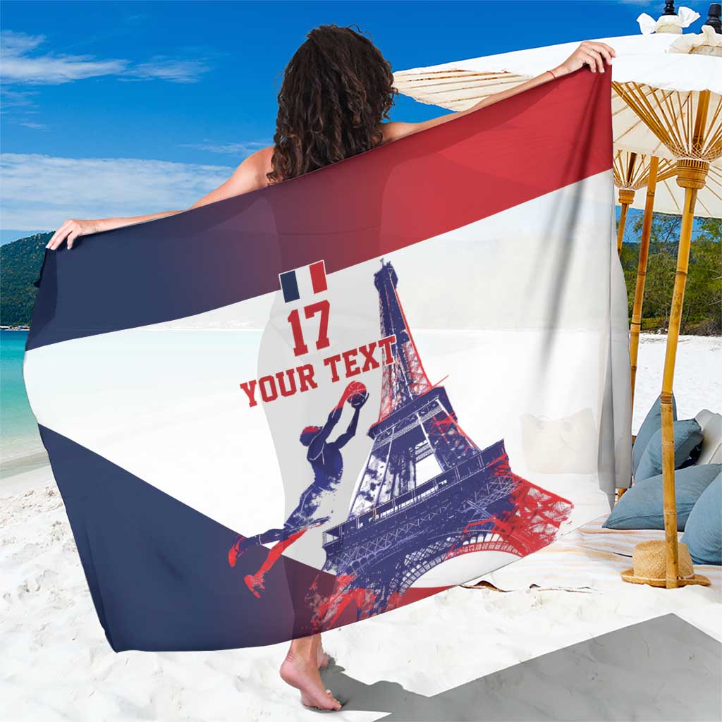 France sports sarong, Eiffel Tower print with 'YOUR TEXT' and 17