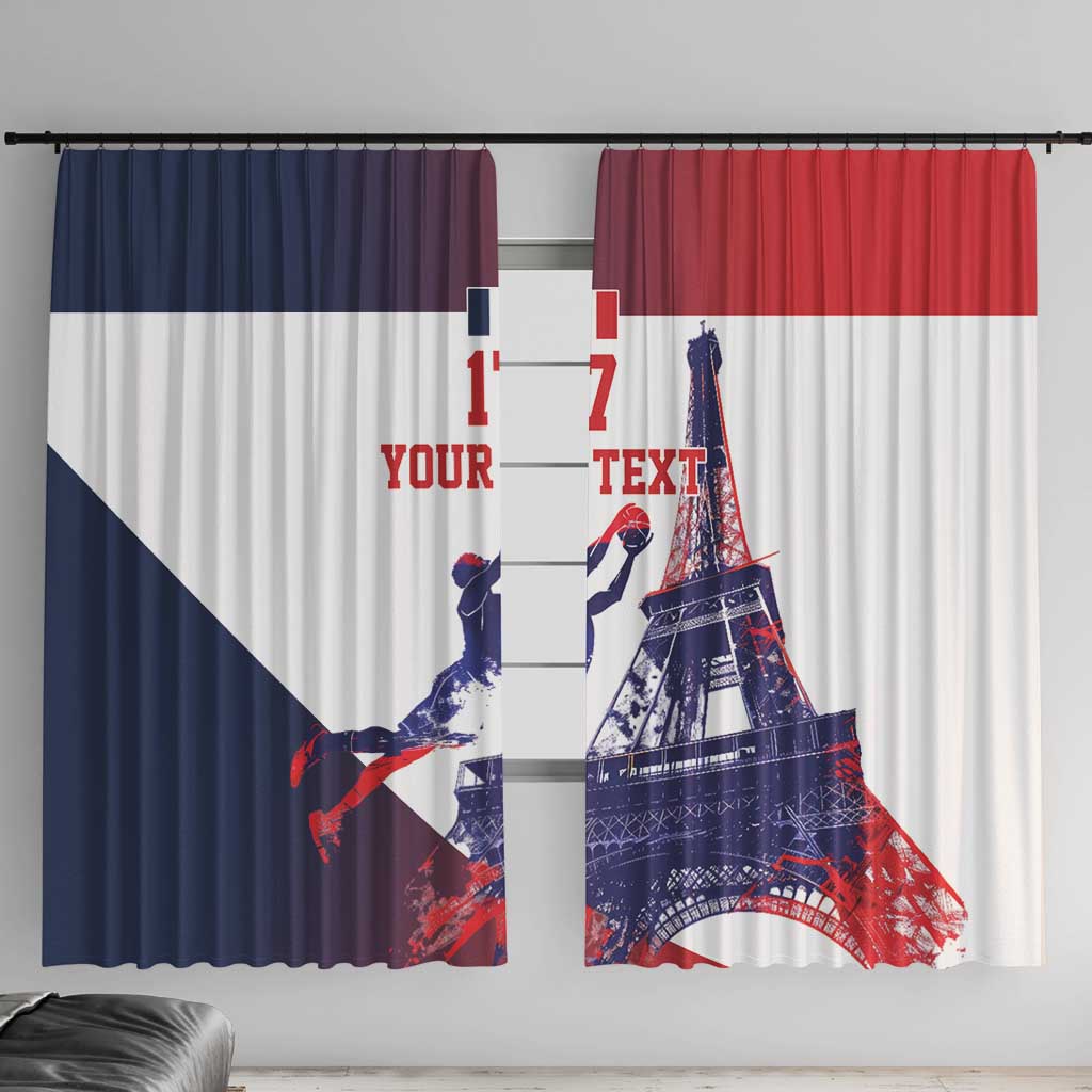 France-themed basketball window curtain panels with Eiffel Tower and sporty player graphics