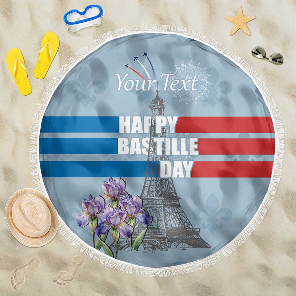 Personalized Fance Le 14 Juillet Beach Blanket Eiffel Tower with Iris Flower