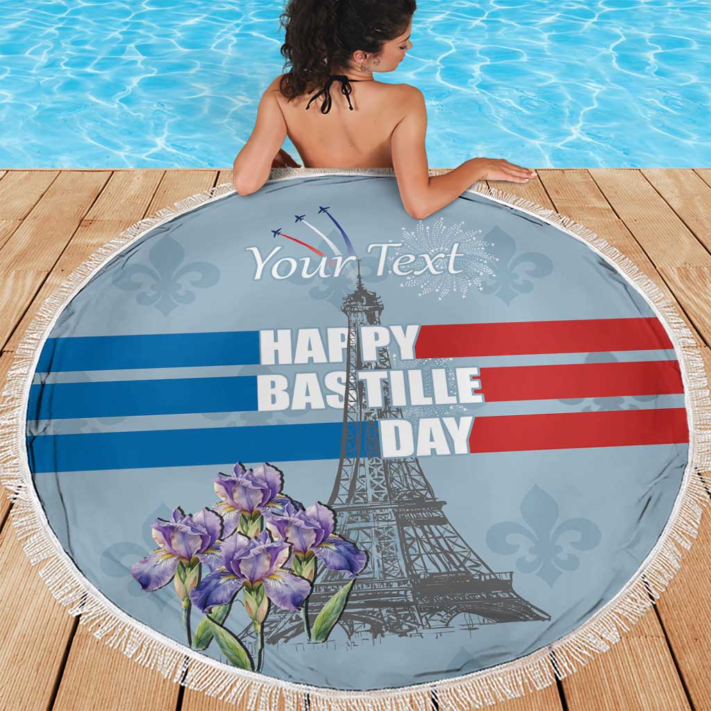 Personalized Fance Le 14 Juillet Beach Blanket Eiffel Tower with Iris Flower