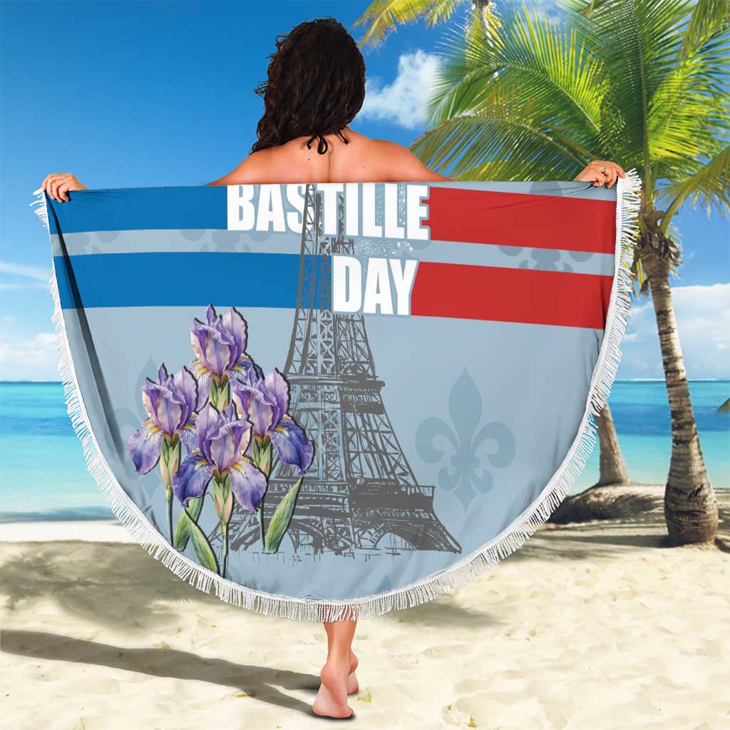 Personalized Fance Le 14 Juillet Beach Blanket Eiffel Tower with Iris Flower