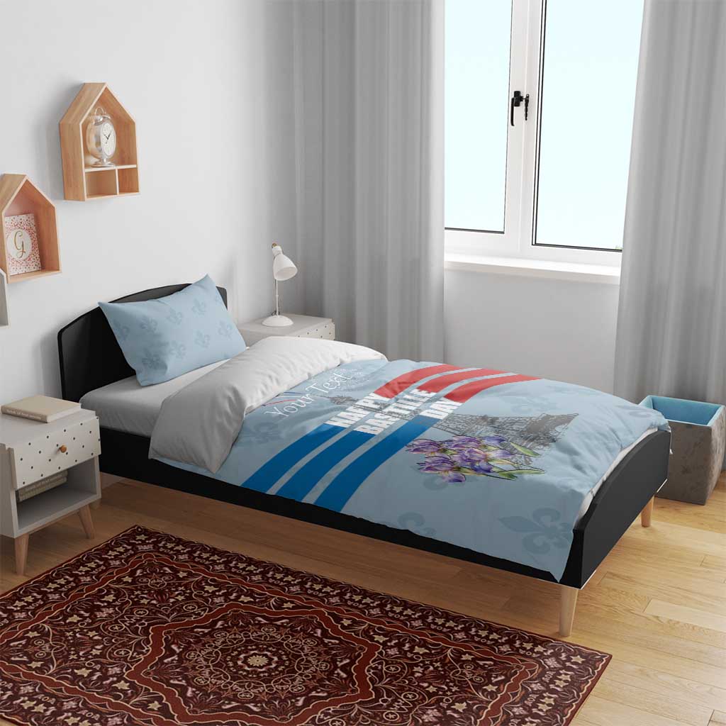 Personalized Fance Le 14 Juillet Bedding Set Eiffel Tower with Iris Flower