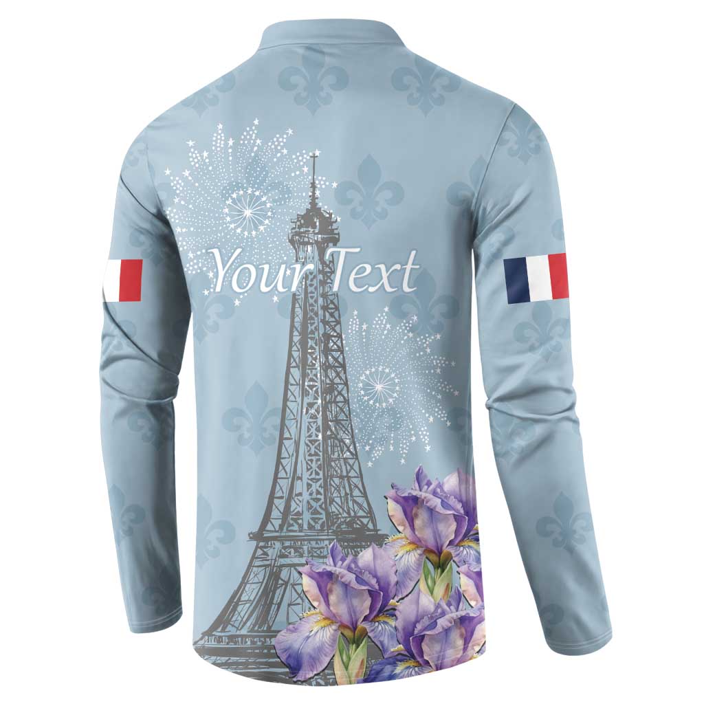 Personalized Fance Le 14 Juillet Button Sweatshirt Eiffel Tower with Iris Flower