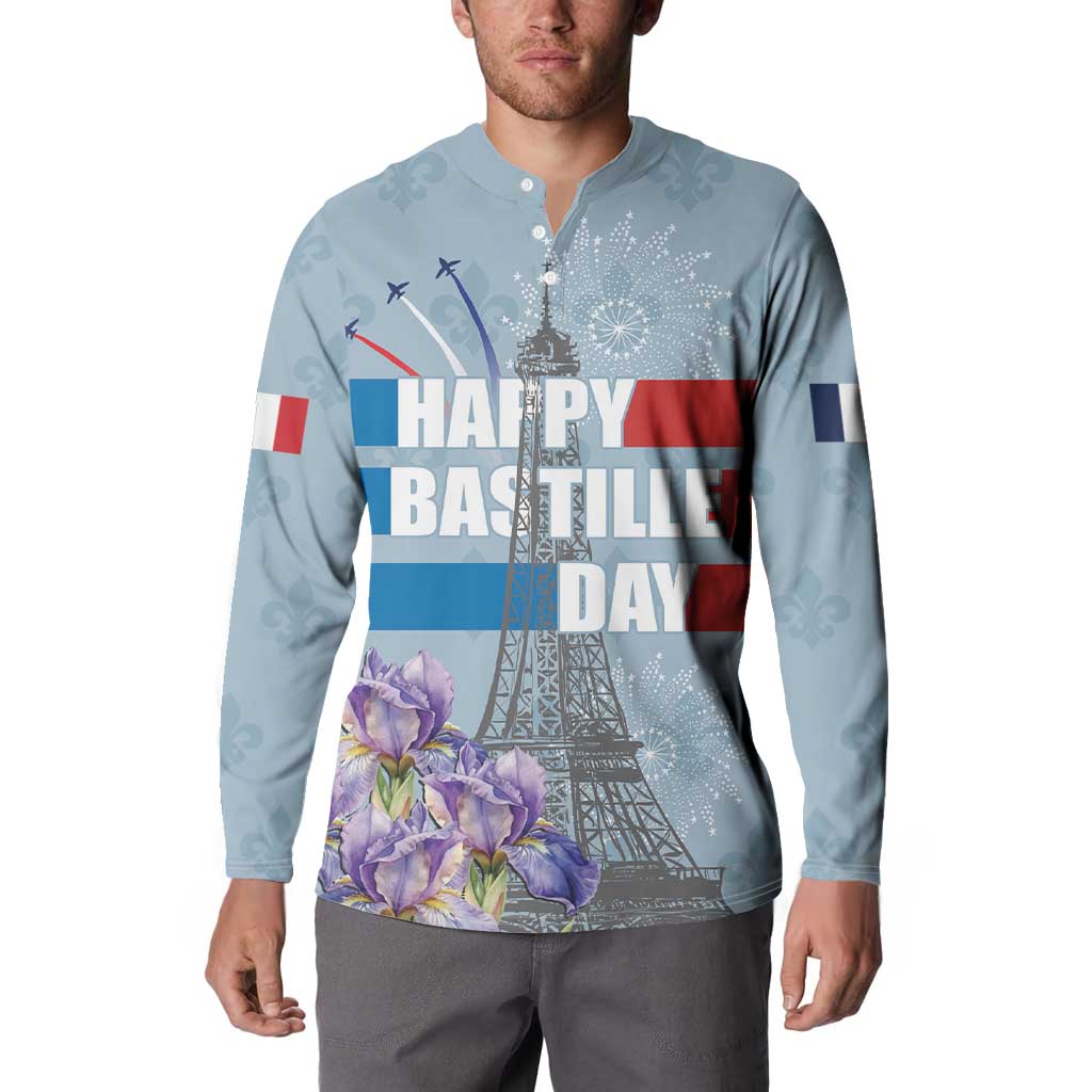 Personalized Fance Le 14 Juillet Button Sweatshirt Eiffel Tower with Iris Flower