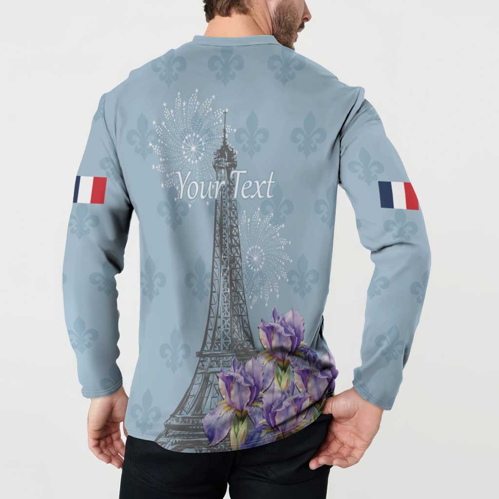 Personalized Fance Le 14 Juillet Button Sweatshirt Eiffel Tower with Iris Flower