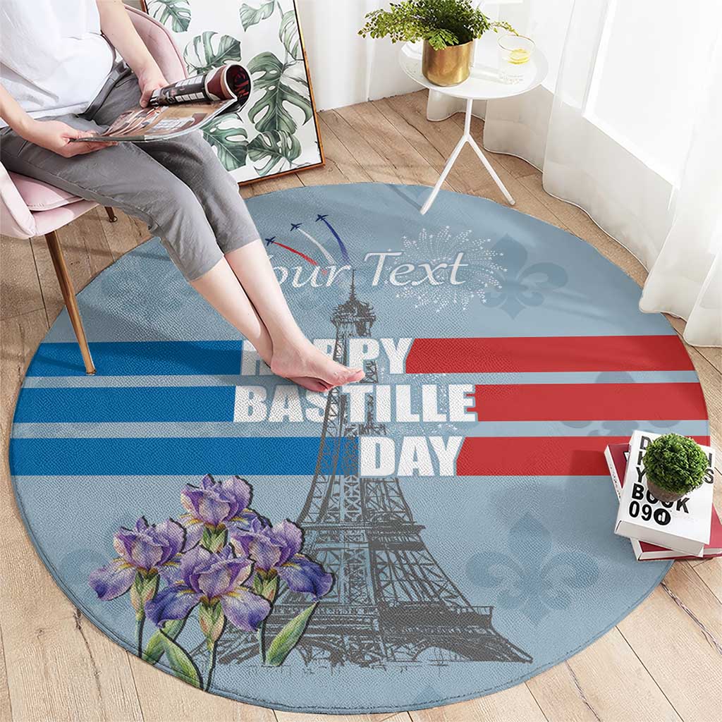 Personalized Fance Le 14 Juillet Round Carpet Eiffel Tower with Iris Flower