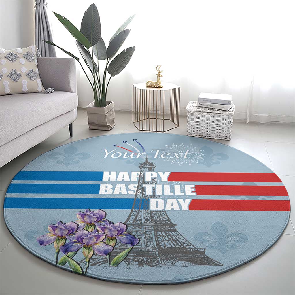 Personalized Fance Le 14 Juillet Round Carpet Eiffel Tower with Iris Flower
