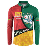 Color-block button sweatshirt in green, red, yellow, and black with front graphic