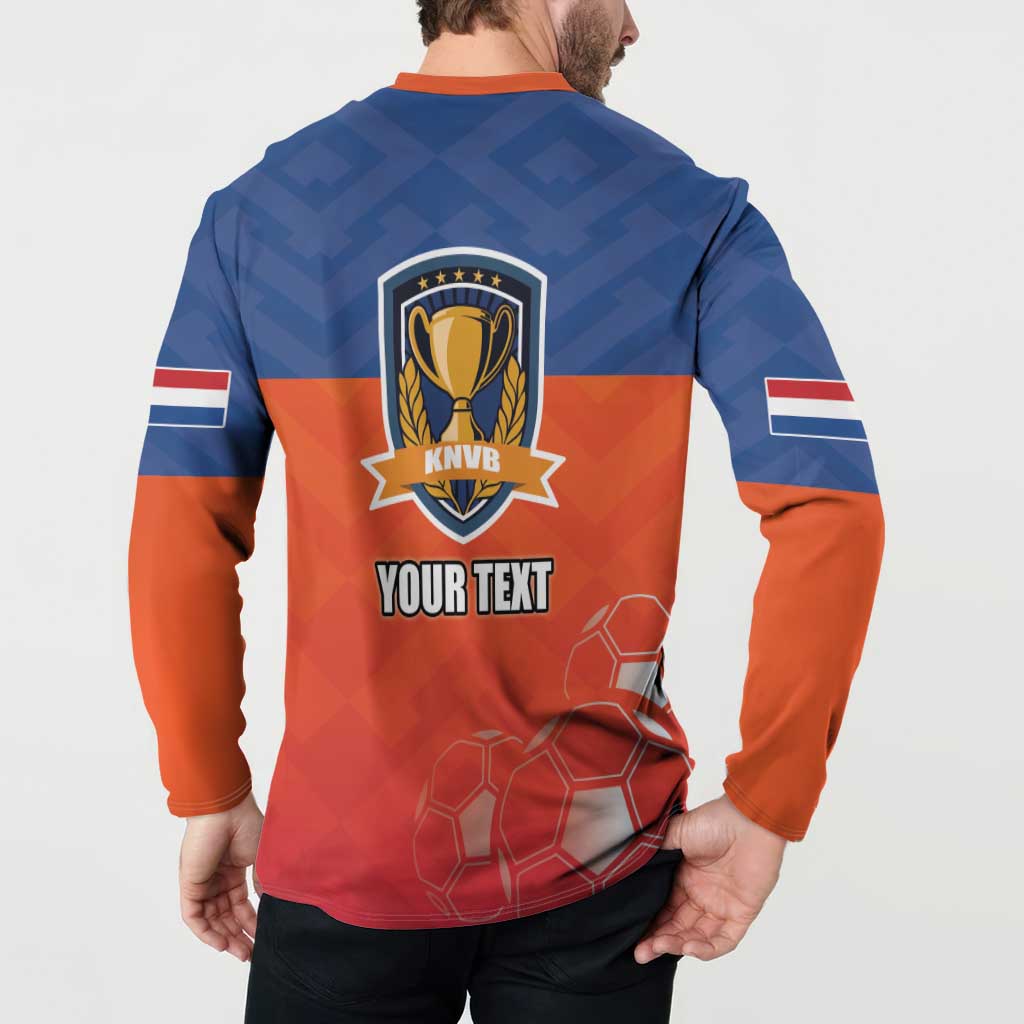 Back button sweatshirt with trophy crest and 'YOUR TEXT', blue-to-orange gradient