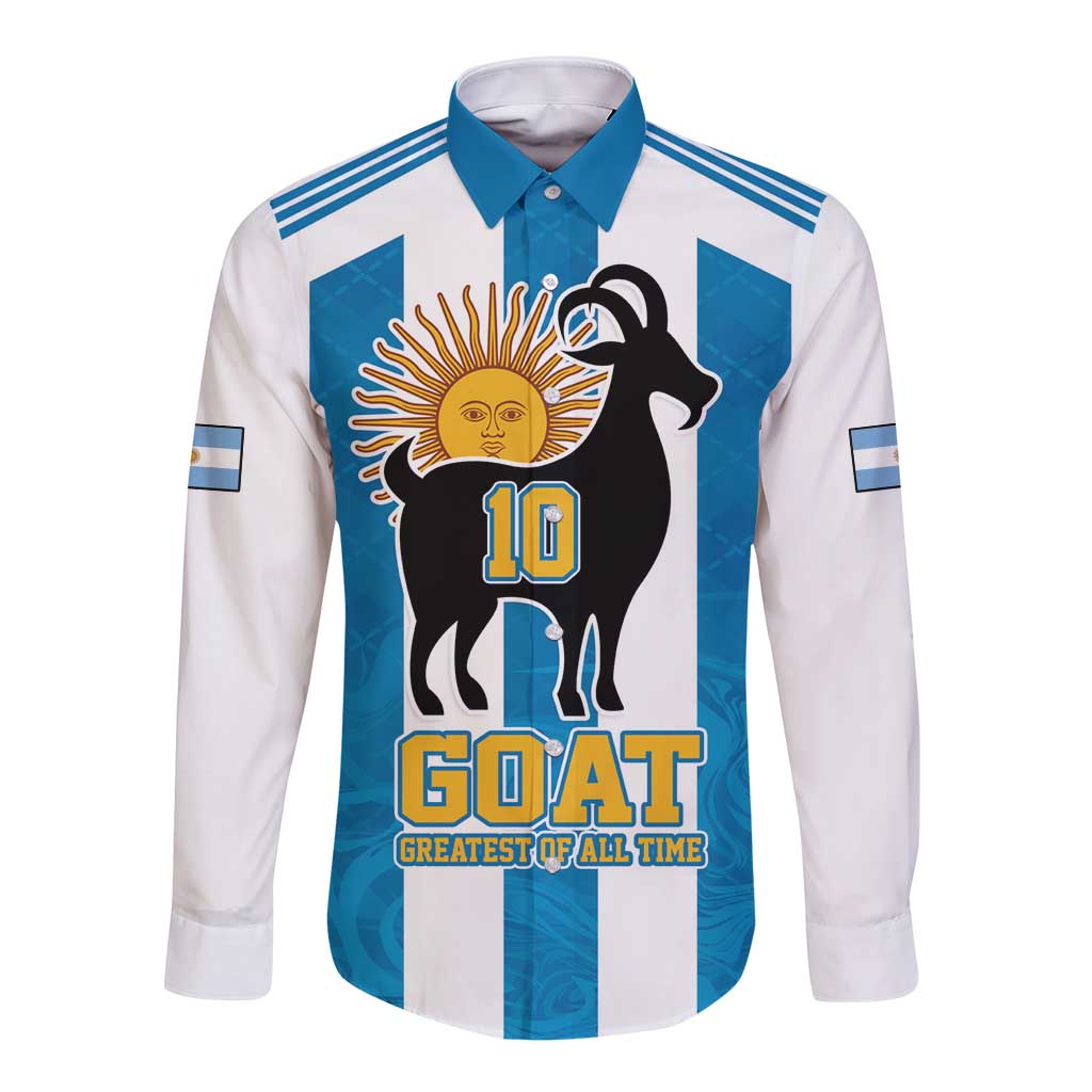 Personalized Argentina 10 Goat Long Sleeve Button Shirt Greatest Of All Time Sporty Style