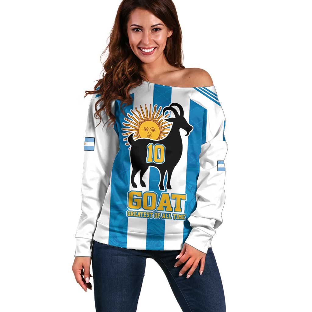 Personalized Argentina 10 Goat Off Shoulder Sweater Greatest Of All Time Sporty Style