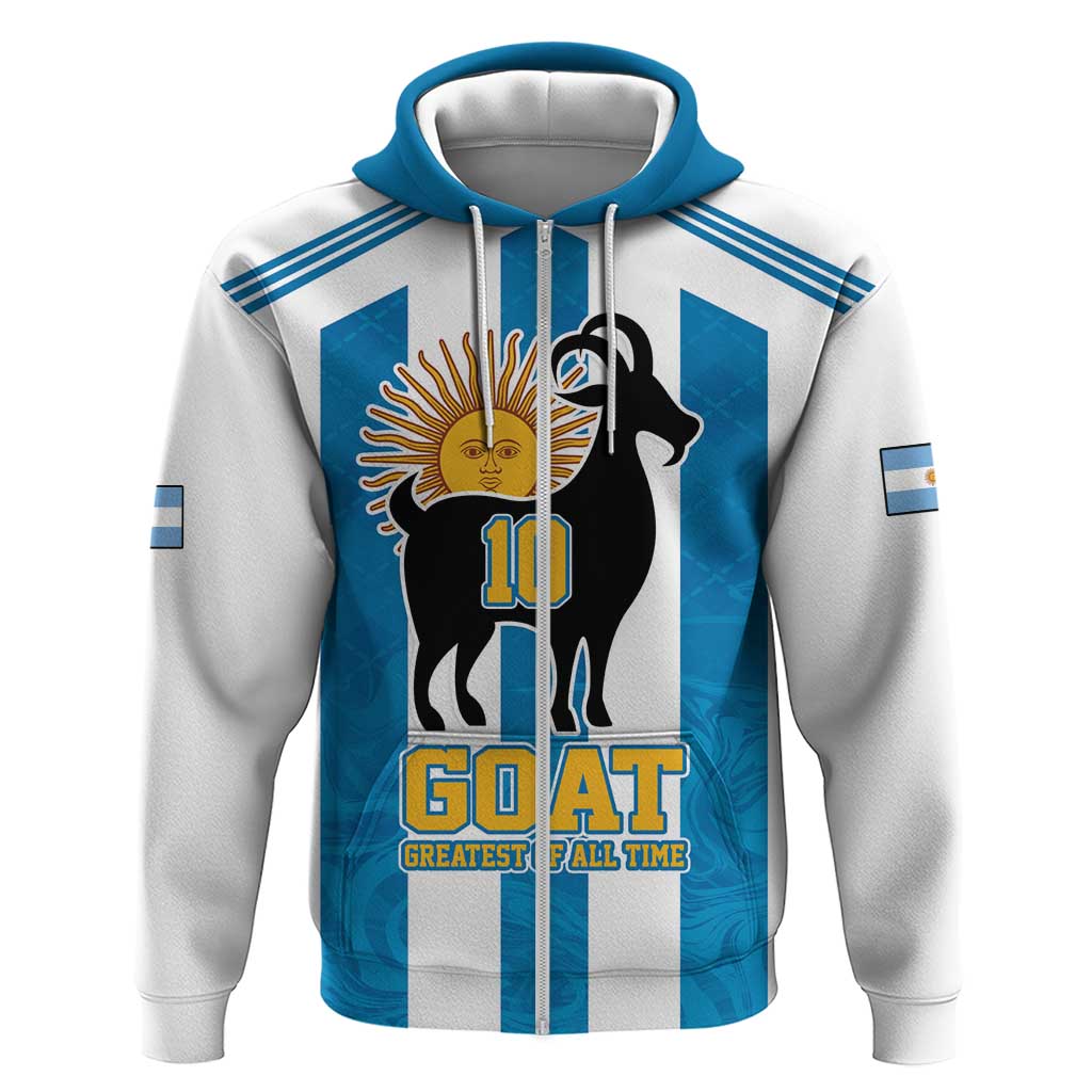 Personalized Argentina 10 Goat Zip Hoodie Greatest Of All Time Sporty Style