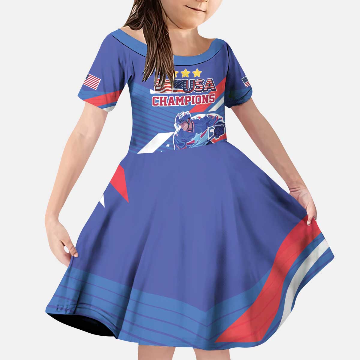 Custom United States Ice Hockey Kid Short Sleeve Dress USA Go Champions Sporty Style