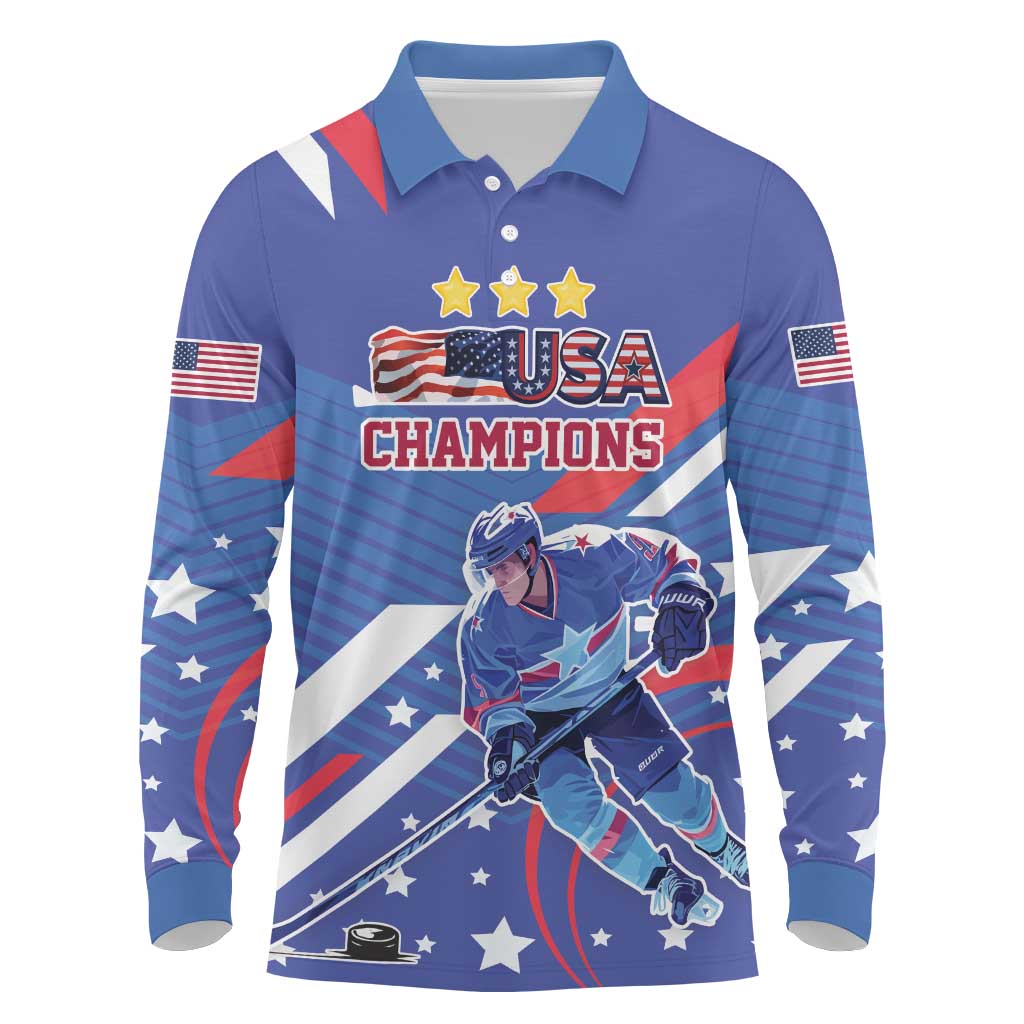 Custom United States Ice Hockey Long Sleeve Polo Shirt USA Go Champions Sporty Style