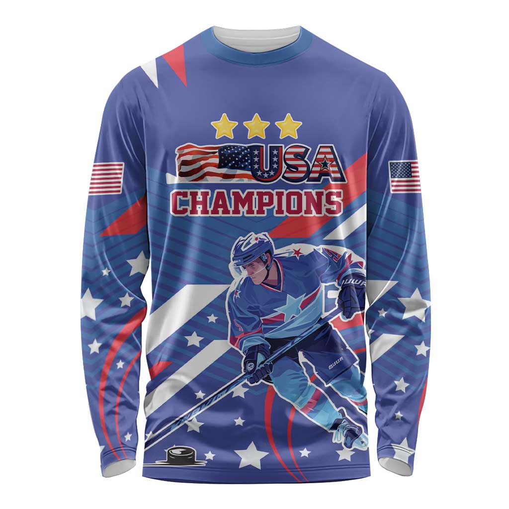 Custom United States Ice Hockey Long Sleeve Shirt USA Go Champions Sporty Style