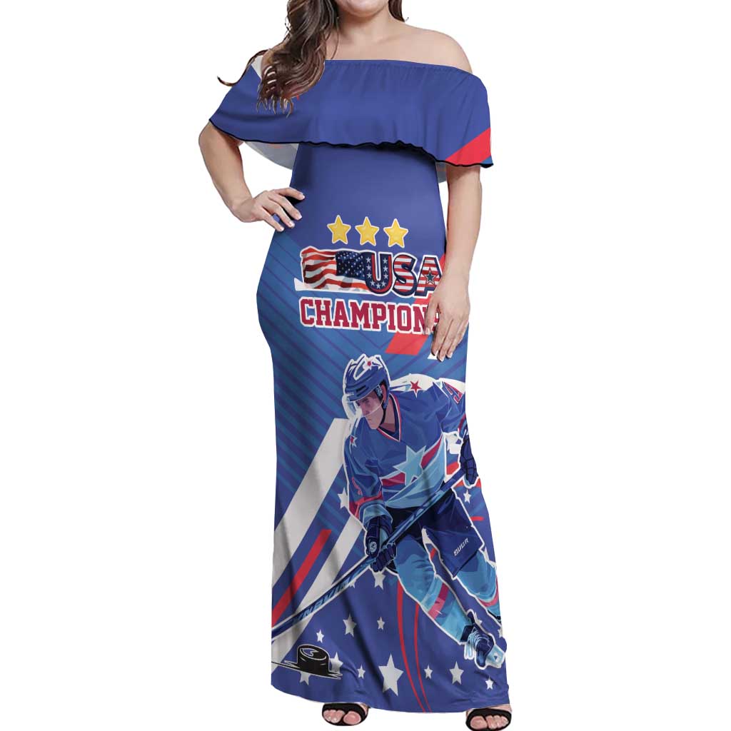 Custom United States Ice Hockey Off Shoulder Maxi Dress USA Go Champions Sporty Style