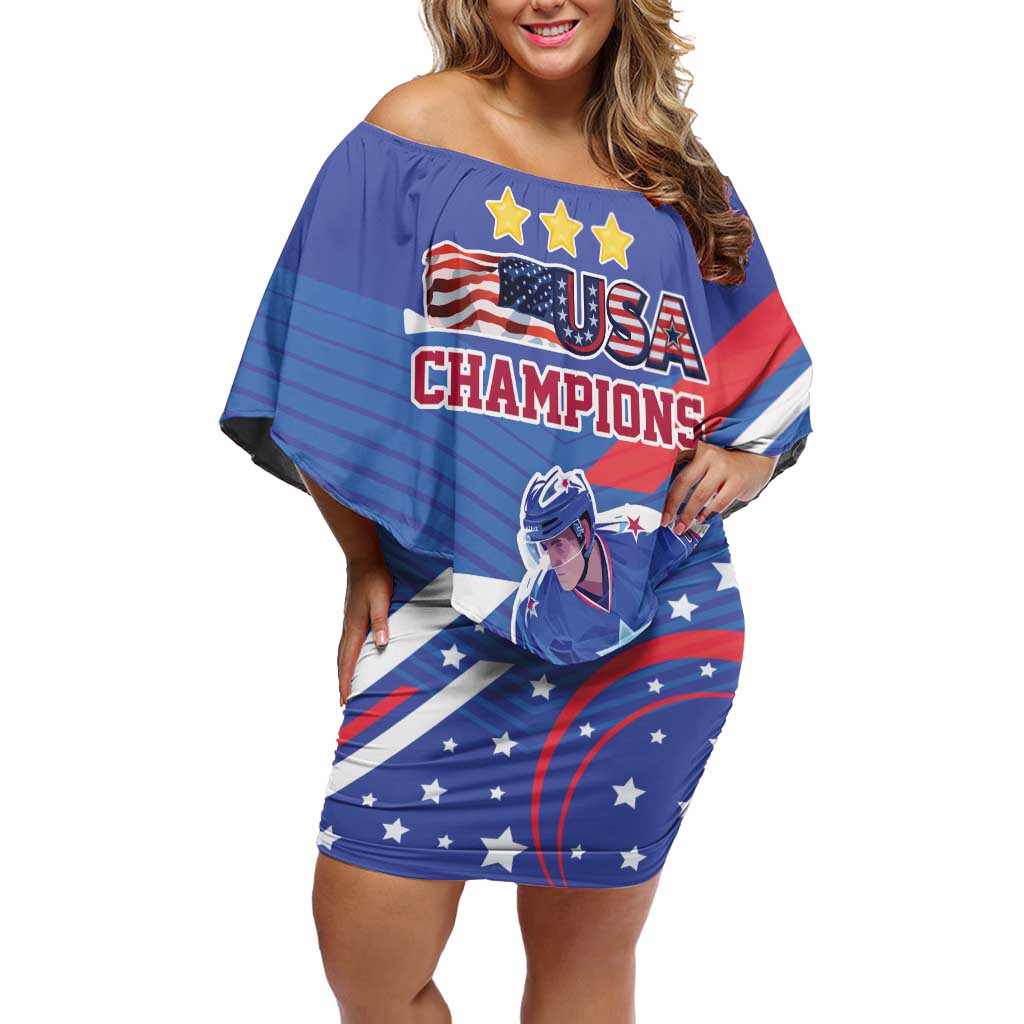 Custom United States Ice Hockey Off Shoulder Short Dress USA Go Champions Sporty Style