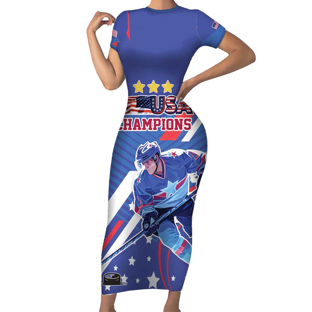 Custom United States Ice Hockey Short Sleeve Bodycon Dress USA Go Champions Sporty Style