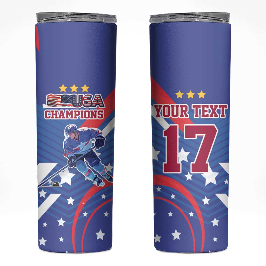 Custom United States Ice Hockey Skinny Tumbler USA Go Champions Sporty Style