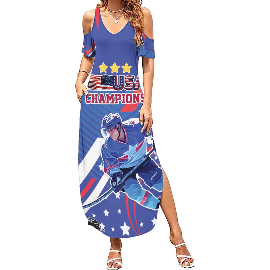 Custom United States Ice Hockey Summer Maxi Dress USA Go Champions Sporty Style