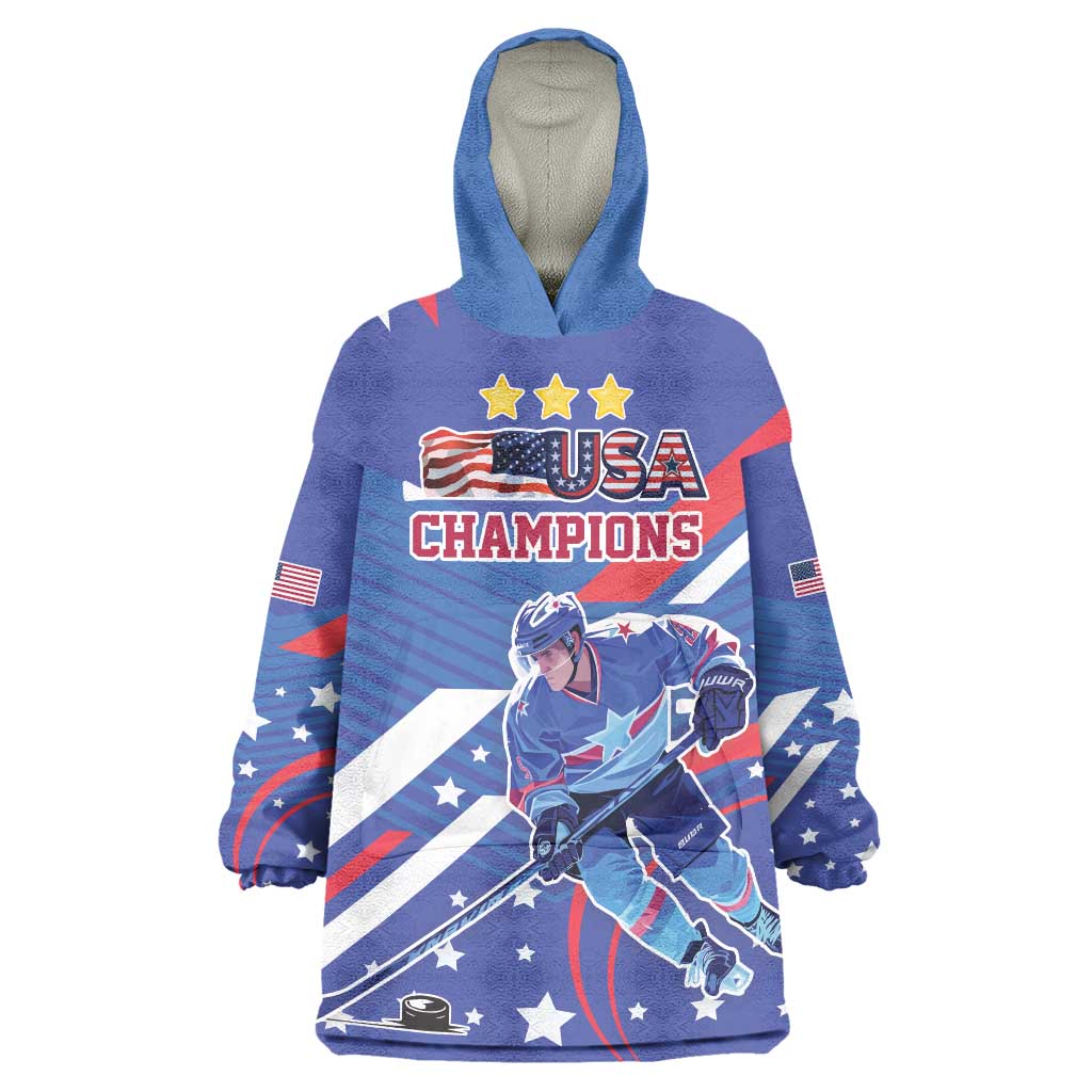 Custom United States Ice Hockey Wearable Blanket Hoodie USA Go Champions Sporty Style