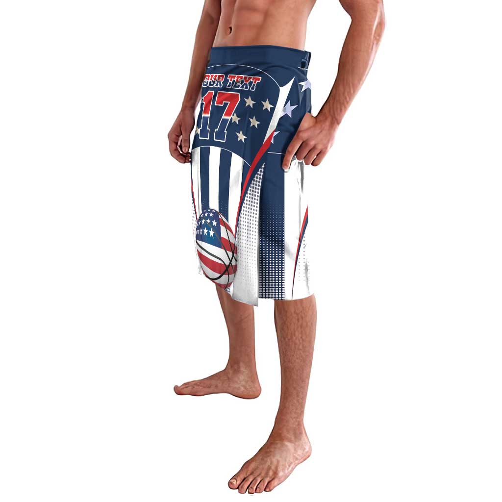 Men's lavalava skirt with basketball graphic, stars, and red/white/blue #17 front