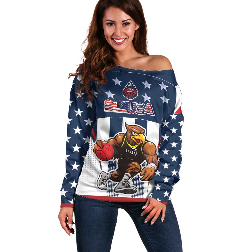 Custom United States Basketball Off Shoulder Sweater USA Eagle Mascot Style