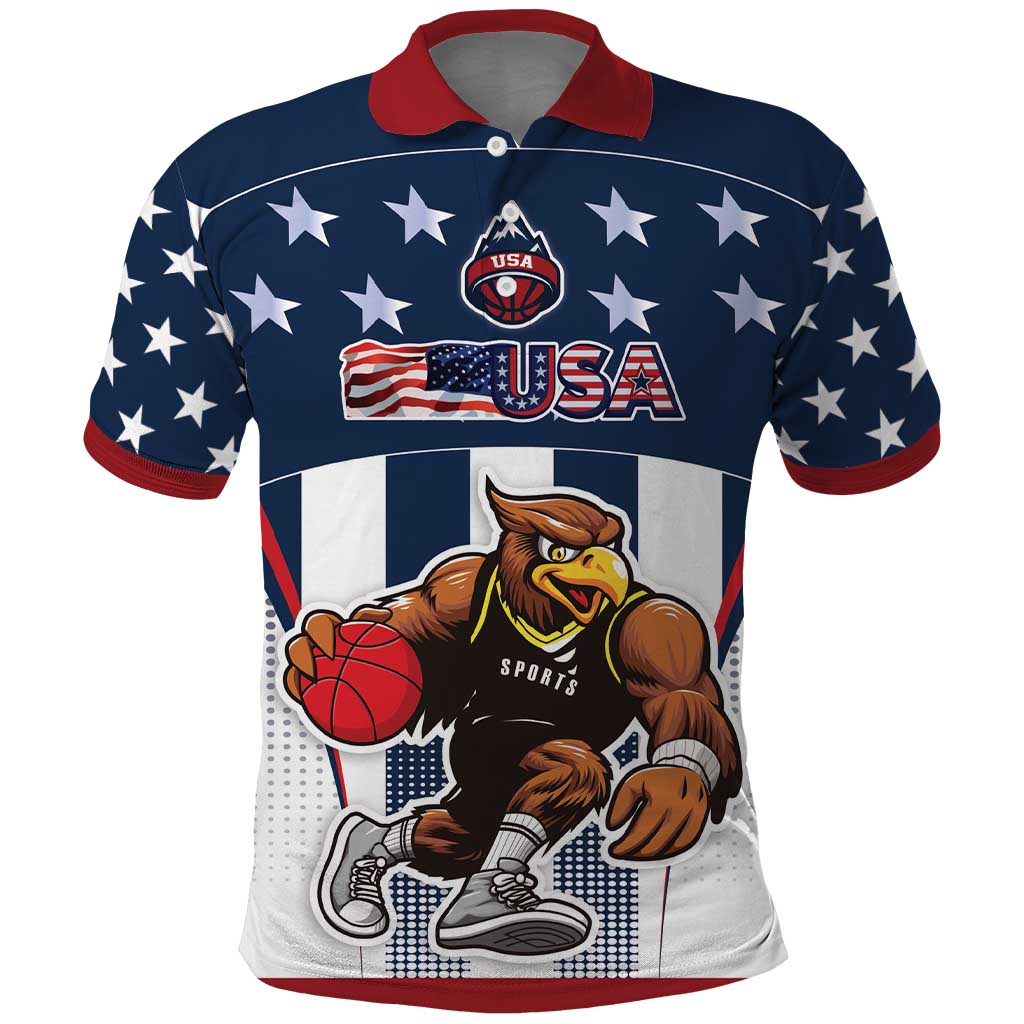 Custom United States Basketball Polo Shirt USA Eagle Mascot Style