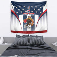 Basketball tapestry in red, white, and blue with eagle mascot and star border