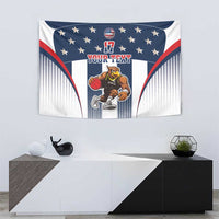 Basketball wall tapestry in red, white, and blue featuring eagle mascot, stars, and text