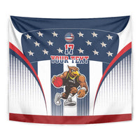 Basketball tapestry in red, white, and blue close-up with eagle mascot and stars